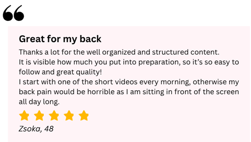 5-star review from Zsoka, age 48, about back pain relief