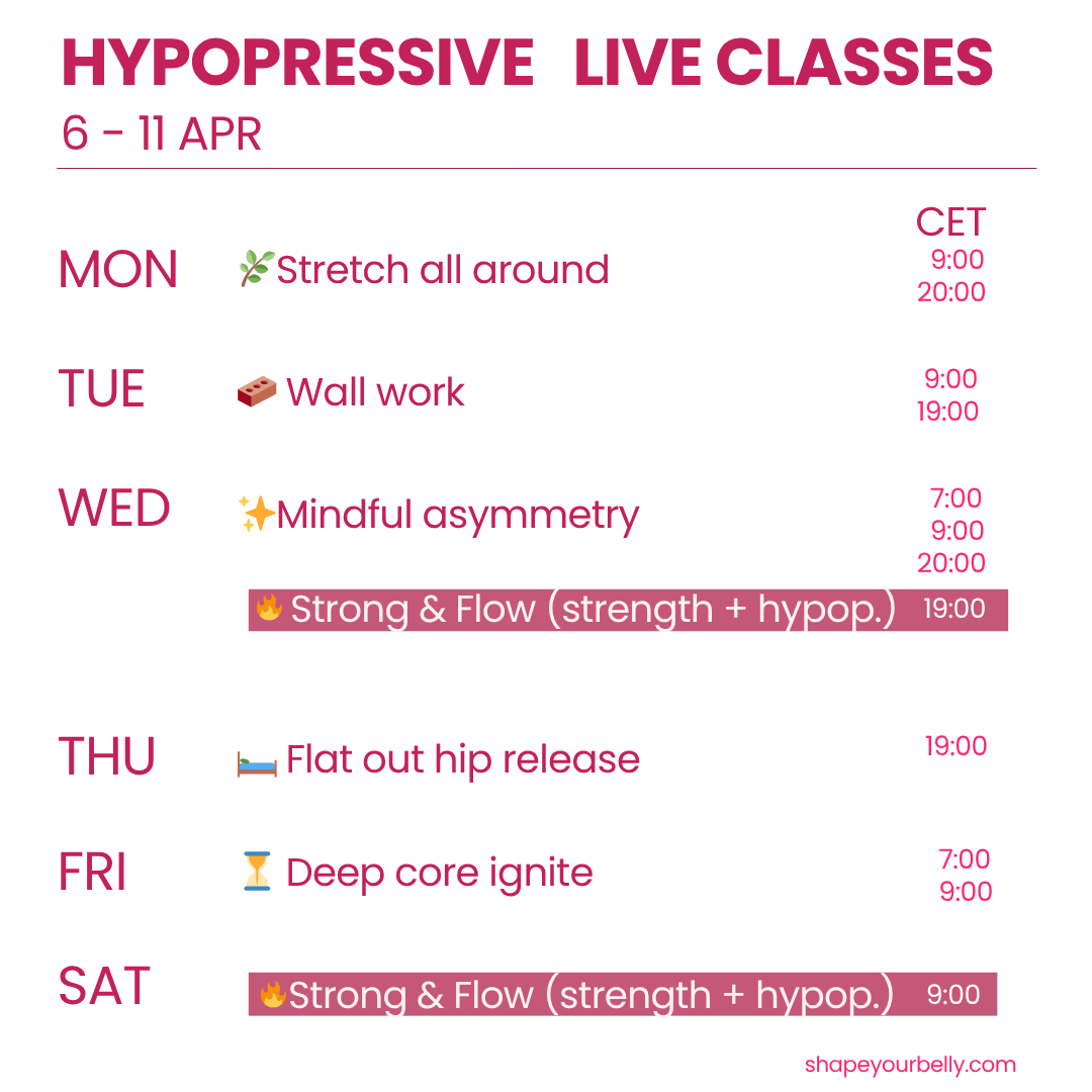 LIve hypopressive classes for your pelvic floor and back.