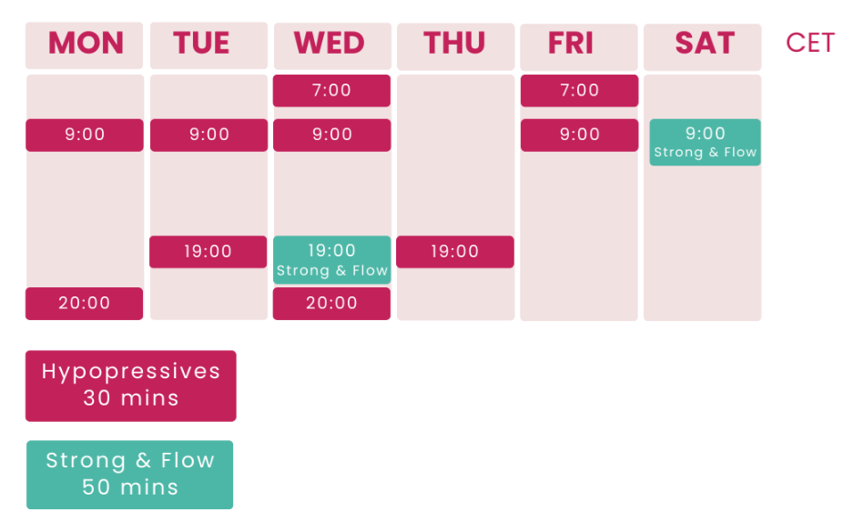 My first core month live schedule - hyporepssive and strentgh training
